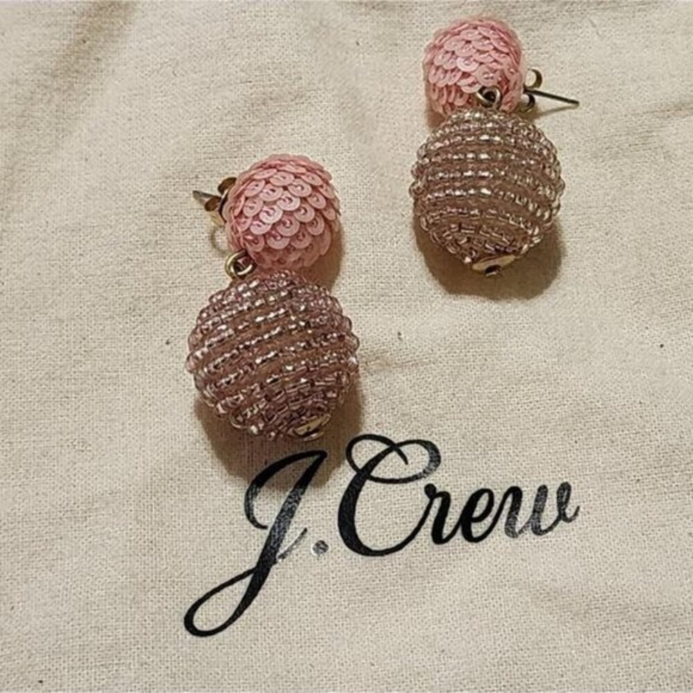 J. Crew Mauveā Pink Beaded Sequin Ball Drop Statement Earrings Gold Tone